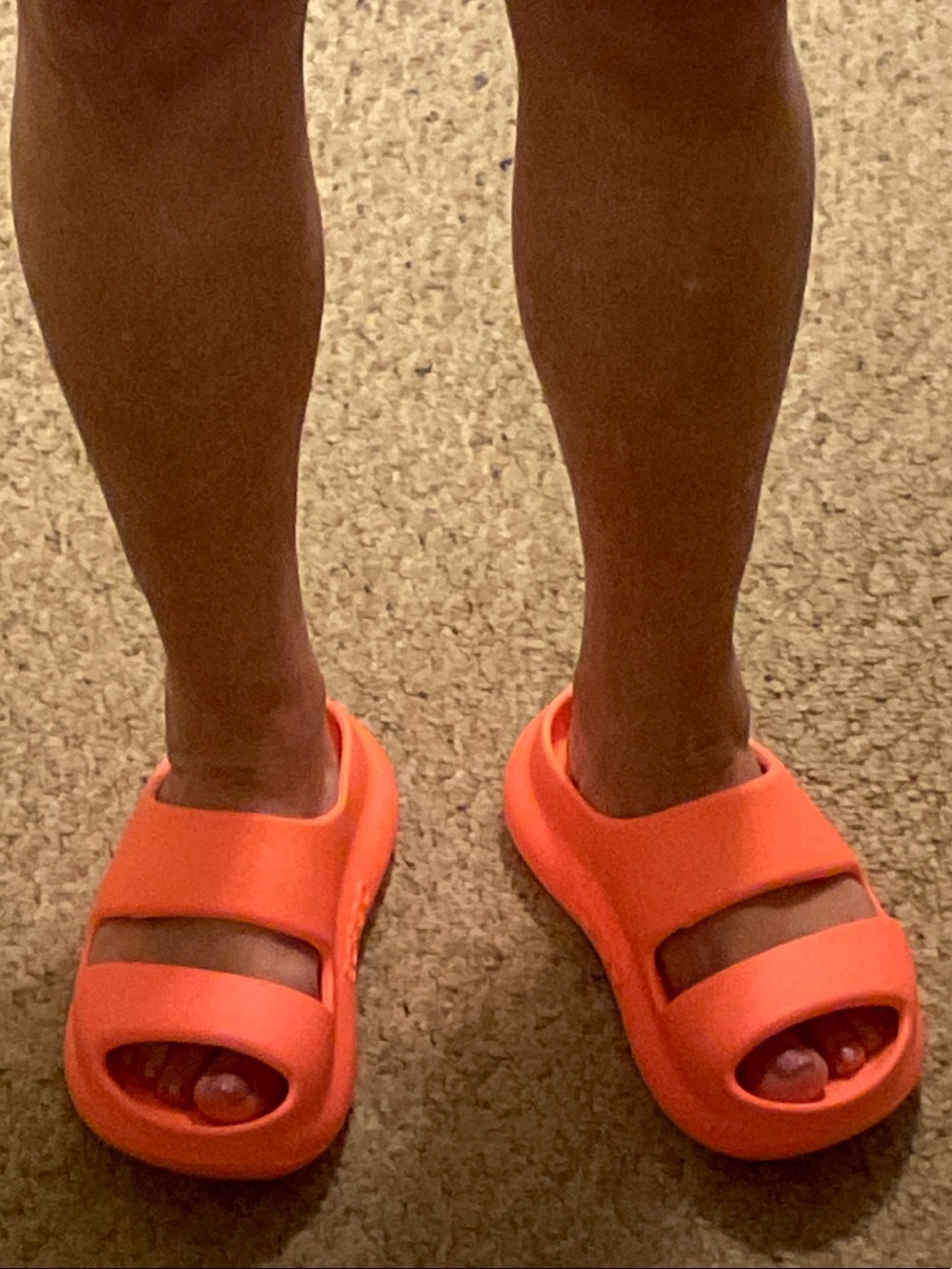 Oofos Chunky Slide Sandals in Bright Orange